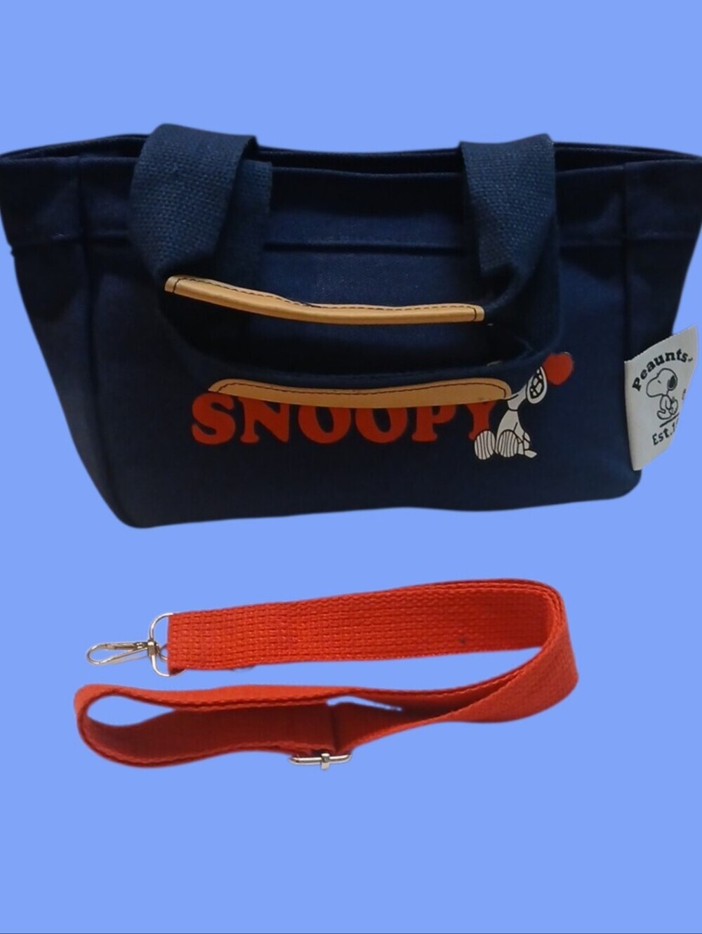 Peanuts - Navy Blue & Red Snoopy Canvas Crossbody/Handbag,Red Adjustable Straps - Picture 10 of 11